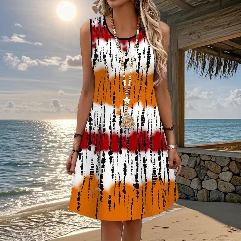 

Женское платье без рукавов с круглым вырезом и цветочным принтом, свободное, мягкое и удобное, больших размеров M оранжевый