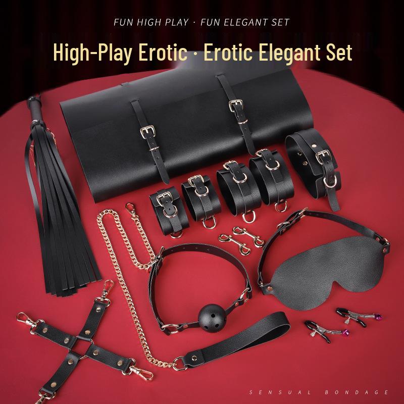 Intimate 10-Piece BDSM Set: Ball Gag, Whip, Handcuffs, Foot Cuffs, and Eye Mask
