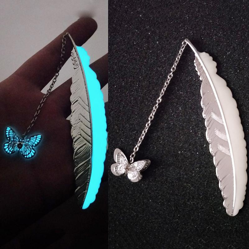 Cute Luminous Metal Feather Bookmarks Kawaii Butterflies Owl Dragonflies Book Marks For Teachers Gift Beautiful Book Accessories