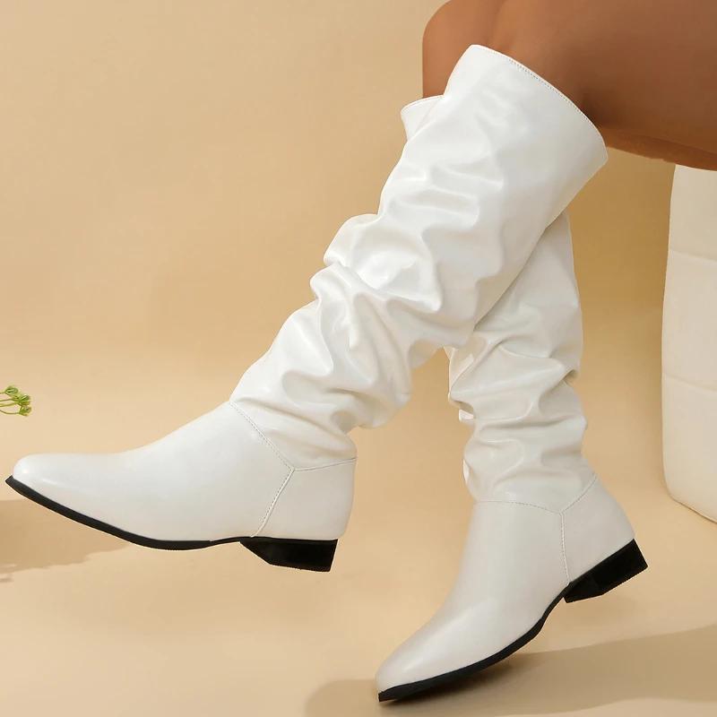 Fashion 2024 Winter New Solid Color Round Head Square Heel Knee-high Boots Fashion Comfortable Wear-resistant Boots Shoes for Women