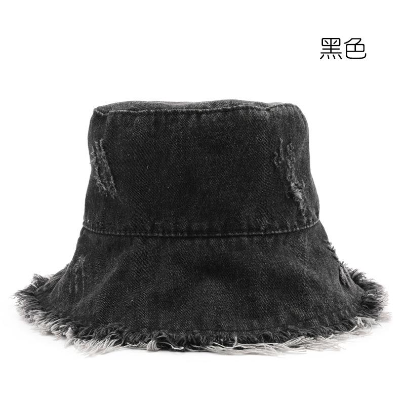 

Шляпа весна и осень однотонная с потертостями джинсовая шляпа-ведро с необработанными краями для активного отдыха и досуга, солнцезащитная шляпа-панама чёрный