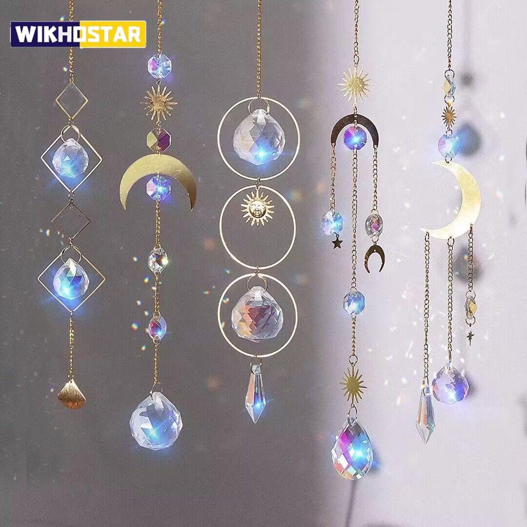 

Подвесной светильник Suncatcher Crystal, призмы для окон, радуга, винтажные колокольчики, солнце, луна, подвесной светильник, домашний сад, украшение для рукоделия