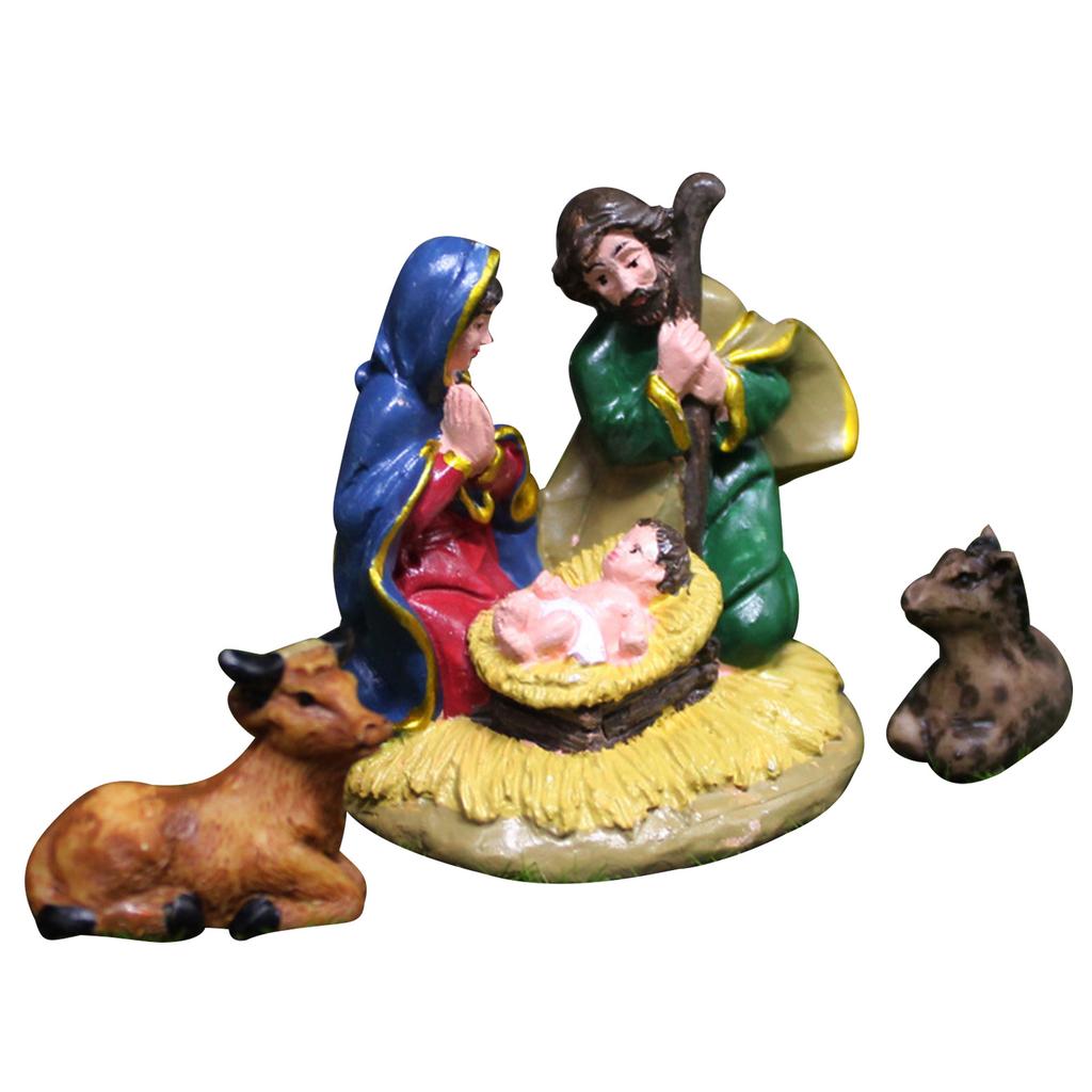 Nativity Statue Scene Set Holy Manger Christmas Crib Figurines Miniatures Ornament Church Gift Home Decorations