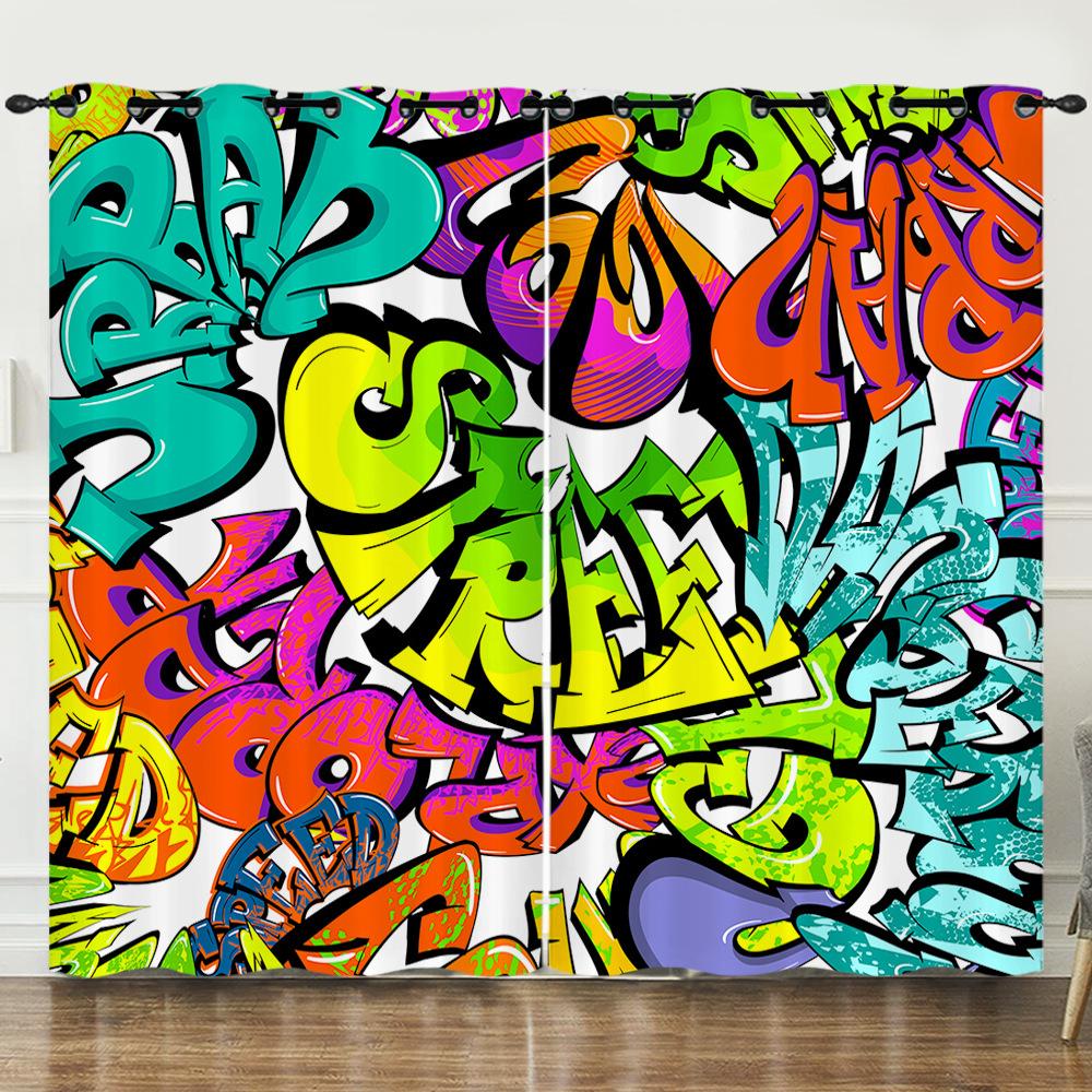 3D Graffiti Pattern Digital Printing Curtain Blackout Punching