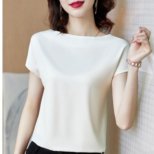Dame Satengbluse High-end Mote Kortermet Silkeaktig Temperament T-skjorte Casual Topper