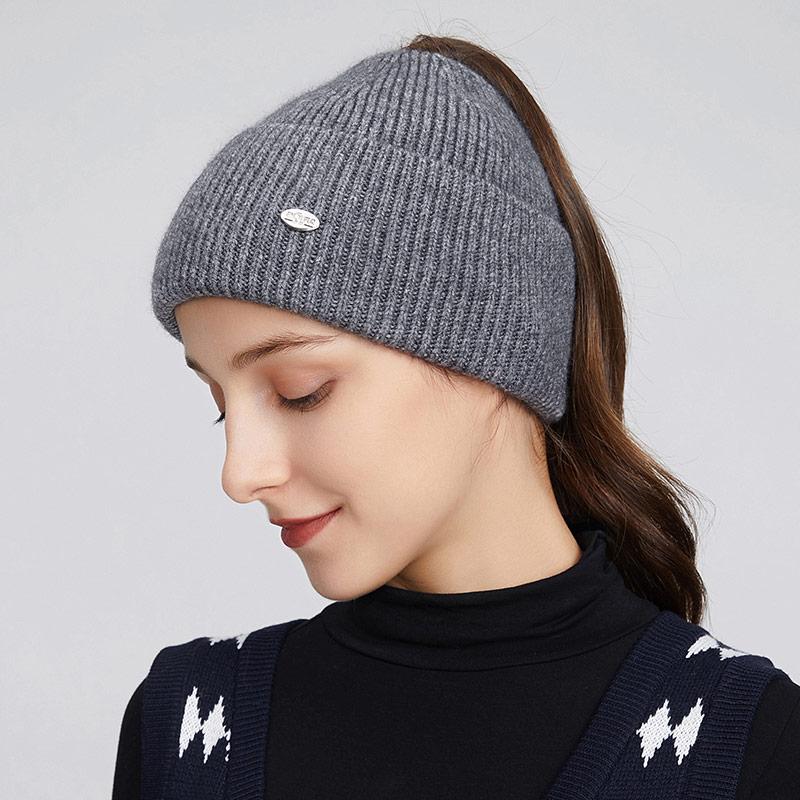 A Women's Knitted Hat with Exposed Braids, Autumn and Winter Thick Ear Protection Hat, Women's High Ponytail Braid