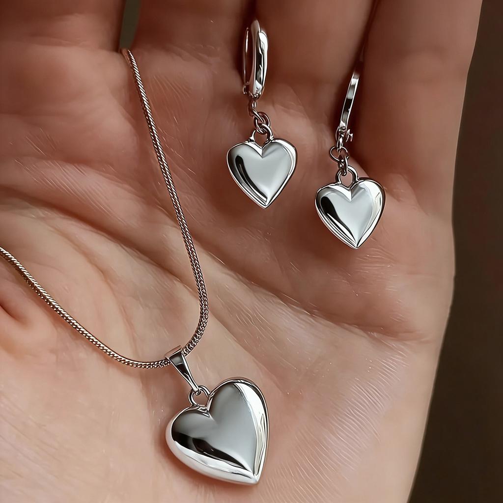 Hot Sale Valentine's Day Pink Necklace Peach Heart Necklace Earrings Women's Pendant Necklace Earrings Jewelry Set
