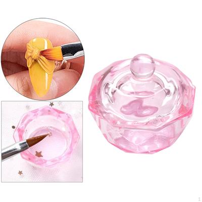 Glass Dish Bowl Glassware Crystal with Lid Pink Container Manicure Care Tools Holder for Acrylic