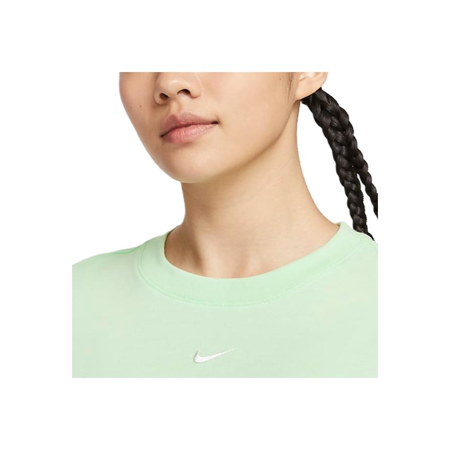 Nike Sportswear Essentials Loose Fit Solid Color Crew Neck Pullover Brand Logo Printed Short Sleeve Dress Women Dresses Steam-Green DV7883-376