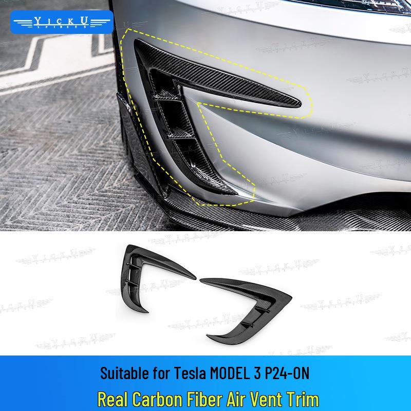 Upgrade your Tesla Model 3 P with CMST carbon fiber front lip with lights, rear lip, air intakes, and side skirts.