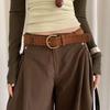 Retro Mellard Edge Suede Leather Belt For Women With Alloy Buckle Casual Style
