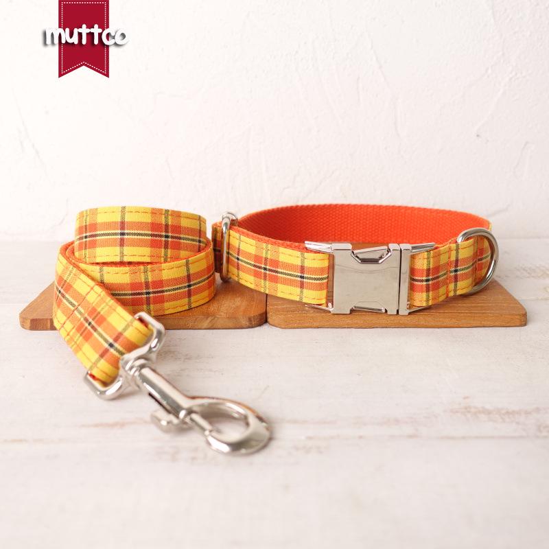 MUTTCO Plaid Dog Collar & Leash Set - Double Layer, Pull-Resistant, Zinc Alloy, UDC-098 M