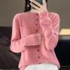 Women's Cashmere Crew Neck Cardigan Qinghe 95%Wool,  Winter Knitted Pullover Autumn Sweater Cashmere Sweater