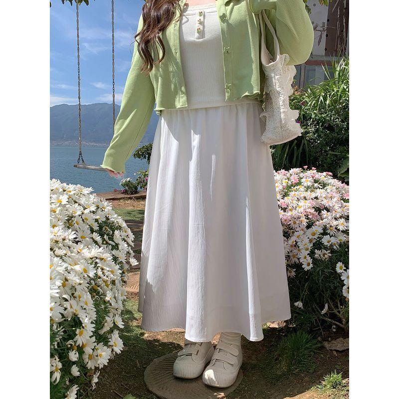 

Plus Size Women s Wan Energy Formula Easiest for Match Beige Elastic Spring and Summer Skirt Plus Size Ladies Slim Looking A- line Umbrella Skirt