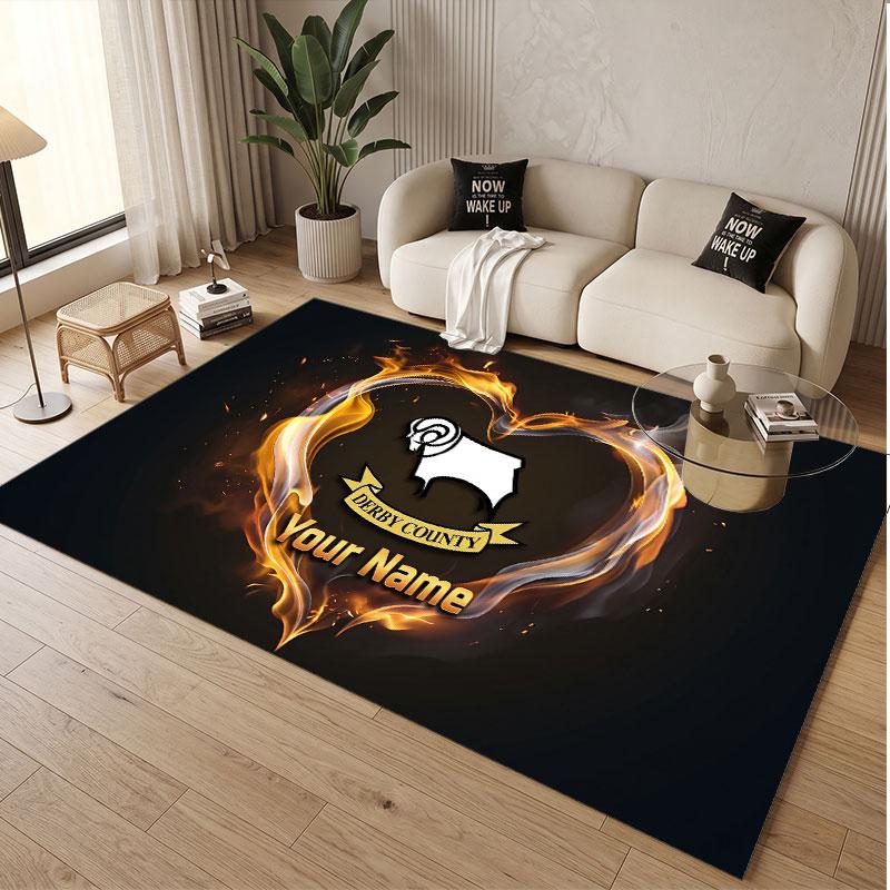 Custom Rug Derby County Pattern Print Name Text Soft Non‑Slip Floor Carpet for Home Indoor Decoration