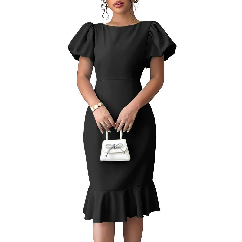 ZANZEA Women Casual Round Neck Summer Puff Short Sleeve Dress