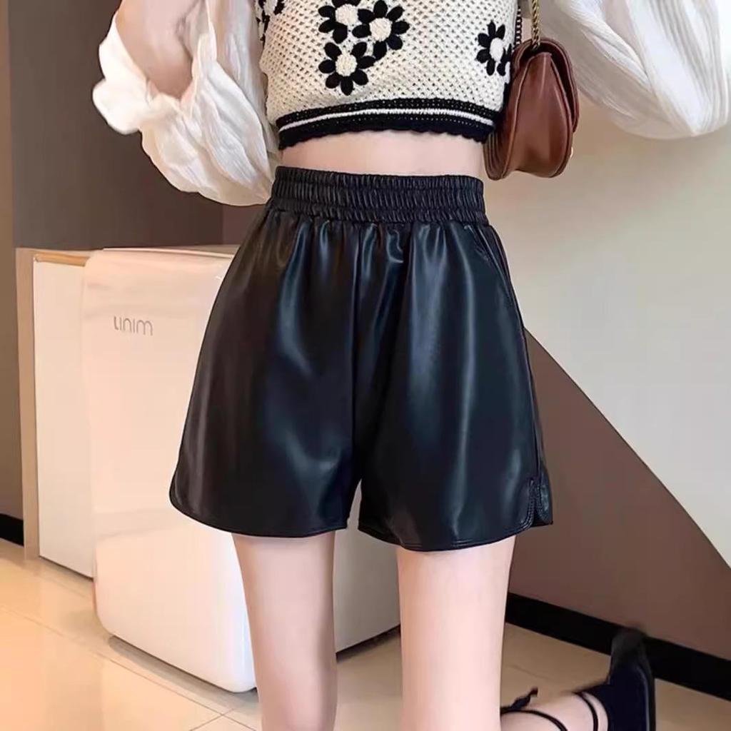 Women's Brown High Waist Wide Leg Leather Pants - Autumn/Winter 2024 Fashion A-Line Bootcut Style