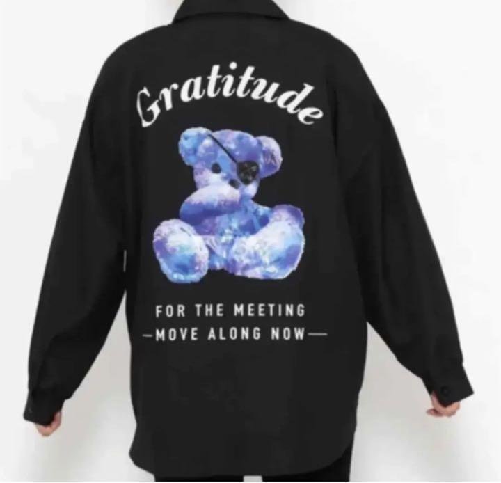 

[USED] Bear Blouse, Dreamy Bear Plush Long Sleeve, Mass-Produced Black Landmine Shirt, Tops, Size L