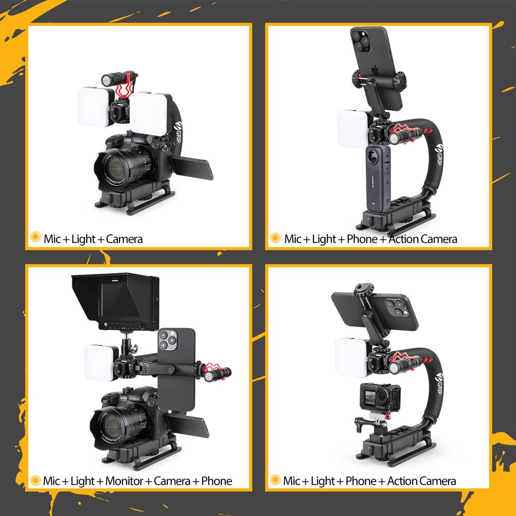 Zeadio Camera Stabilizer Kit, All-in-One Handheld Stabilizer with LED Video Light, Microphone, Smartphone Holder, and Action Camera Adapter - Compatib