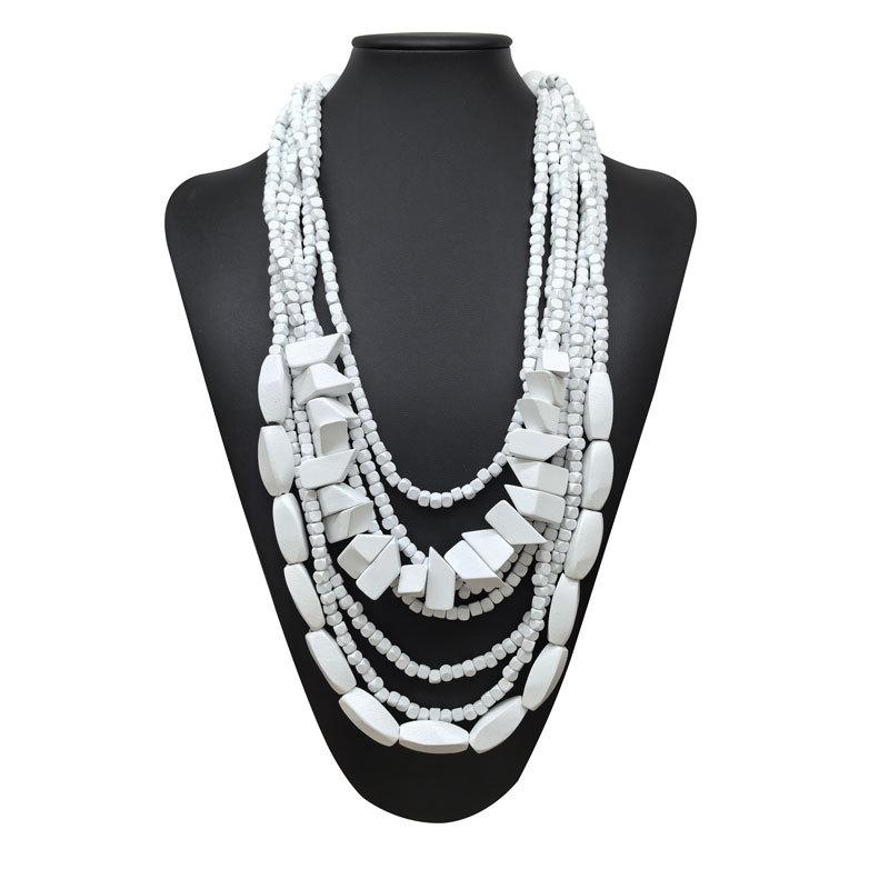 

Неправильной формы цветное ожерелье из деревянных бусин, горячо продаваемый персонализированный модный аксессуар, богемные многослойные чокеры из деревянных бусин