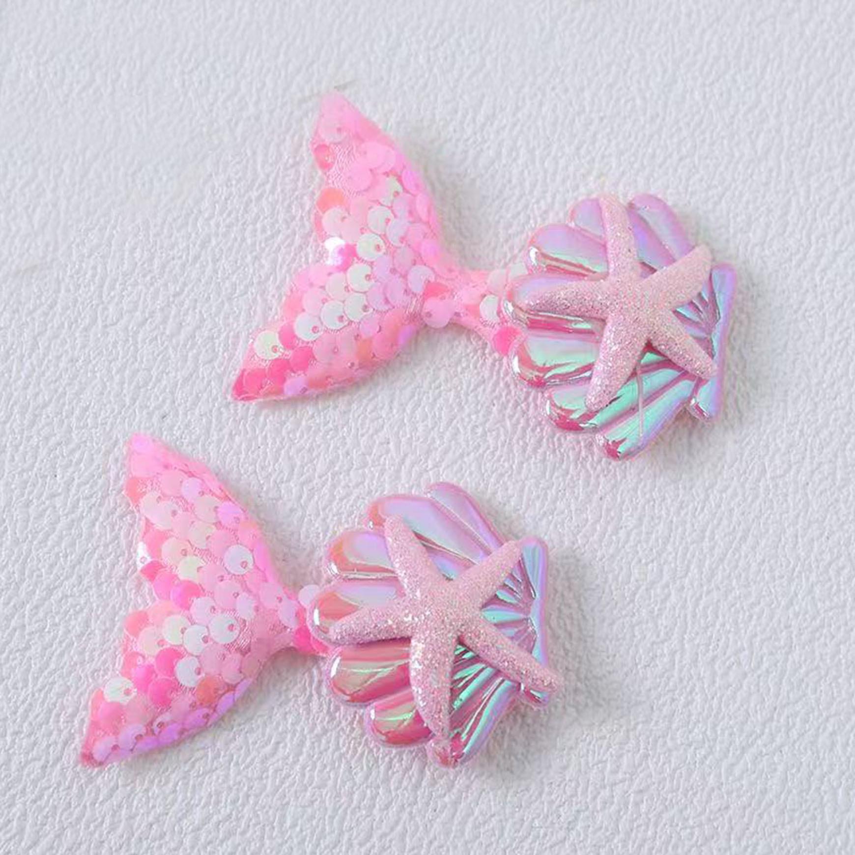 Kids Cute Mermaid Hair Clip: Princess Starfish & Shell Duckbill Clip with Sequins розовый
