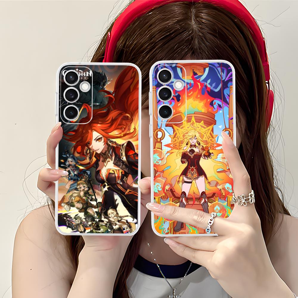 Game GI Mavuika Clear Mobile Phone Case for Samsung Galaxy S25 S24 S23 S22 S21Plus FE Ultra Colorful Cover