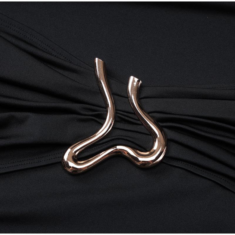 Elegant Ruched Maxi Dress for Women Fashion Sexy Long Sleeve Autumn O-neck Evening Party Dresses