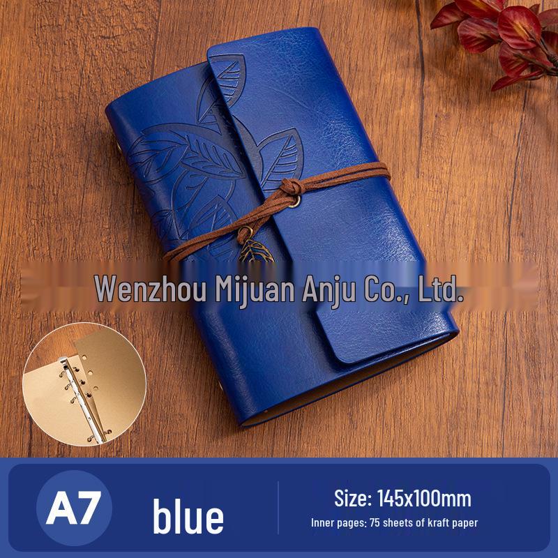 Retro A6 Leather Cover Notebook: Japanese Korean Style Planner & Travel Diary with Leaf Design and Strap.