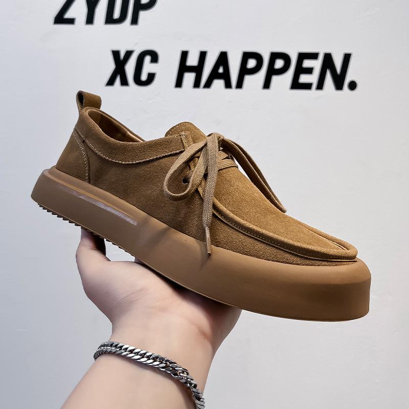 

Men s shoes 2024 casual shoes lace-up retro trend board shoes suede matte low-top single shoes 8007-A 44 світло-коричневого кольору