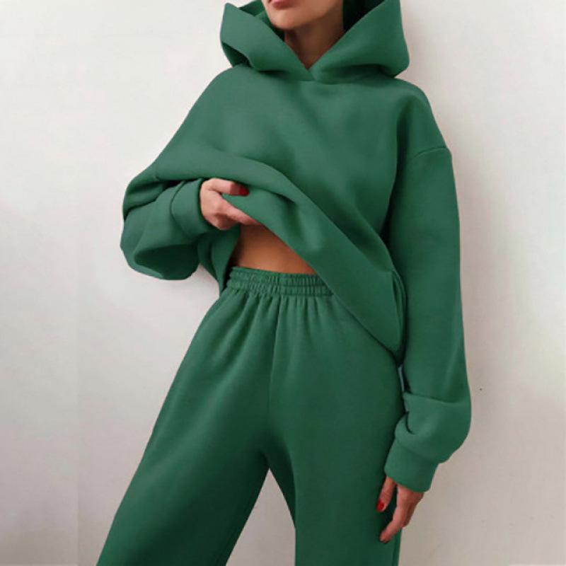Women's Autumn Casual Two-Piece Hooded Sweatshirt and Long Pants Set