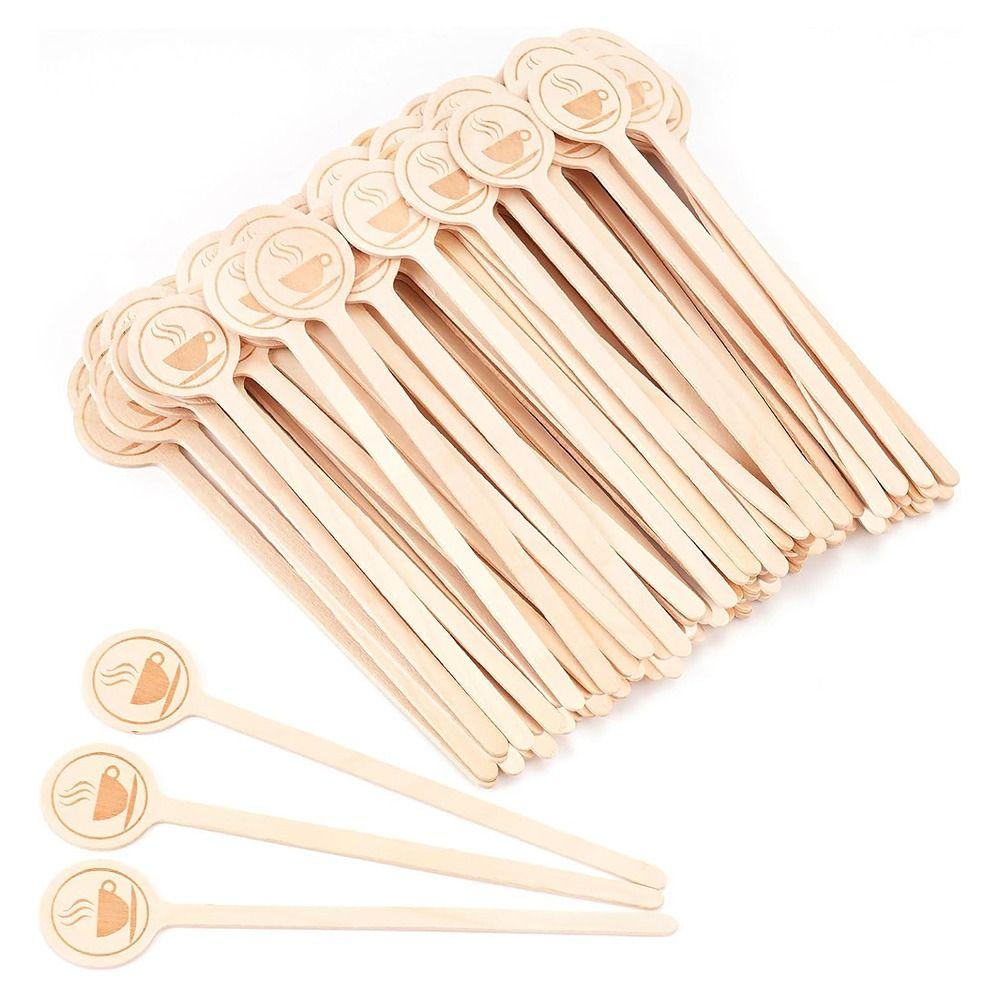 100Pcs Long Handle Wooden Coffee Stirrers Wooden Disposable Stir Sticks  Cocktail Tool