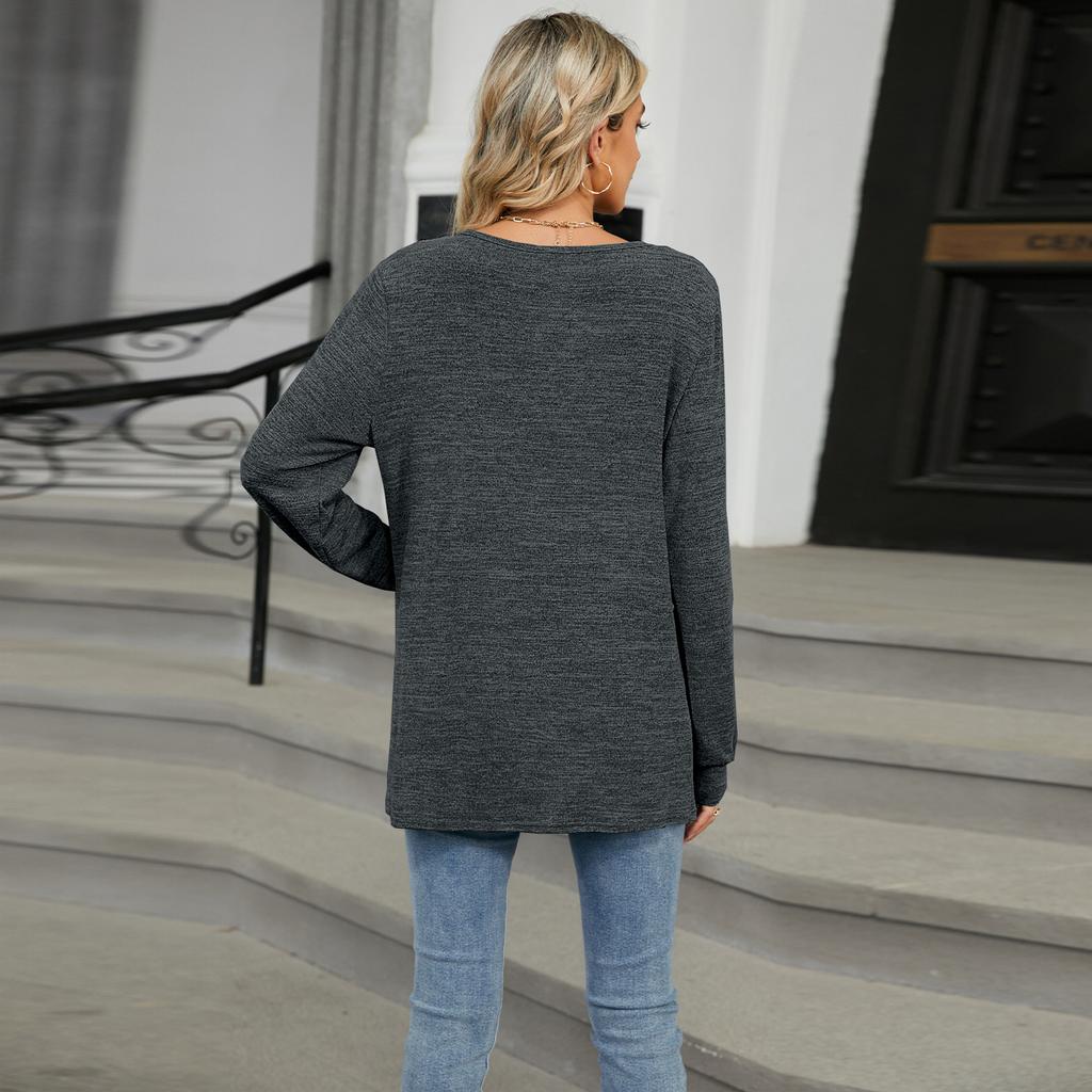 Autumn and Winter Women's Plus Size Solid Color Wrinkled Frayed Milled Hollowed Loose Long Sleeve Top