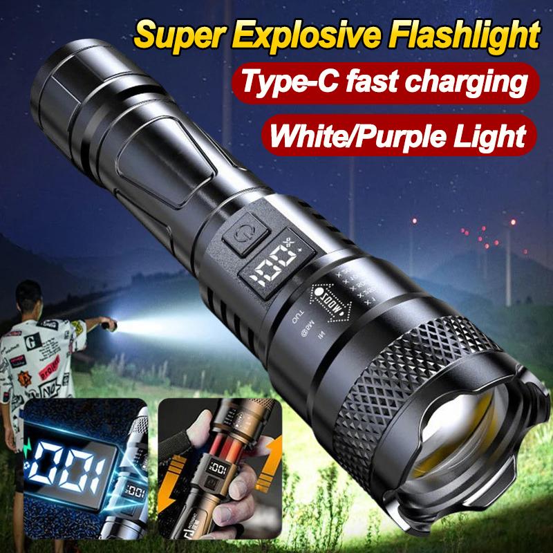 Portable rechargeable LED flashlight, high-power flashlight, zoom flashlight, suitable for outdoor camping, fishing, hiking, cold resistance