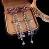 Pink Butterfly Earrings With Long Tassel Sparkly Zircon Crystal Imitation Pearl Beads Earrings Light Luxury Party Ear Jewelry K-