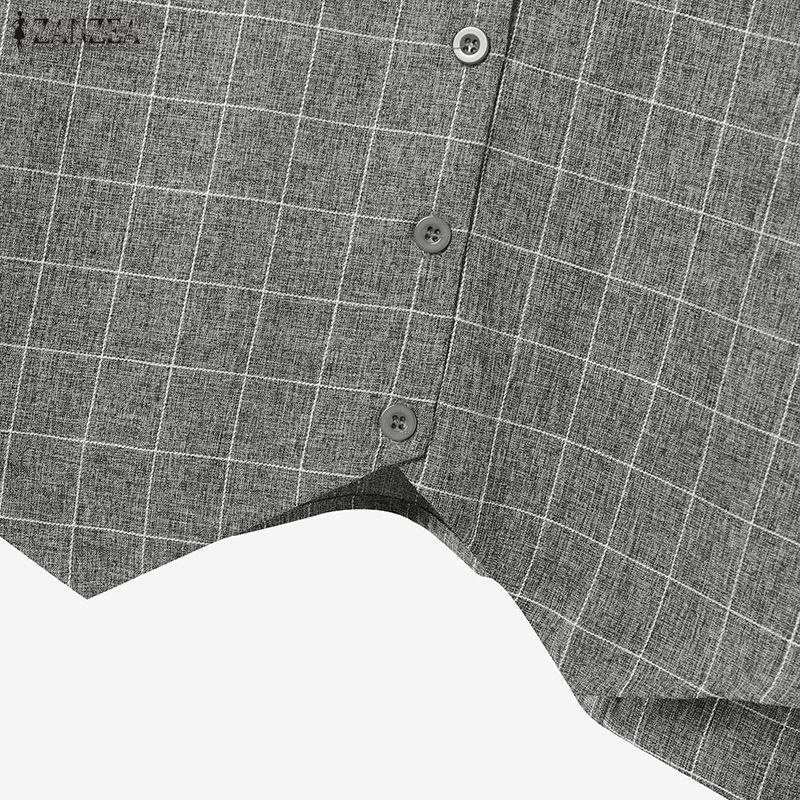 ZANZEA Women Short Sleeve Blouse and Shorts Plaid Print Casual Two Piece Suit Sets