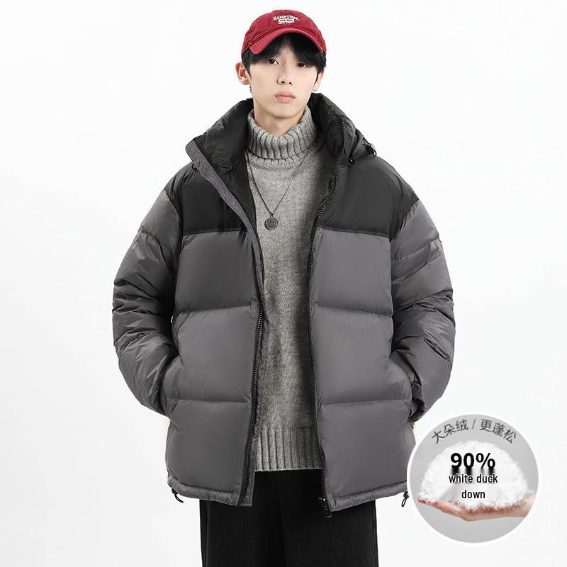 2026 Winter High-End Men's White Goose Down Jacket: Thickened Hooded Casual Outerwear