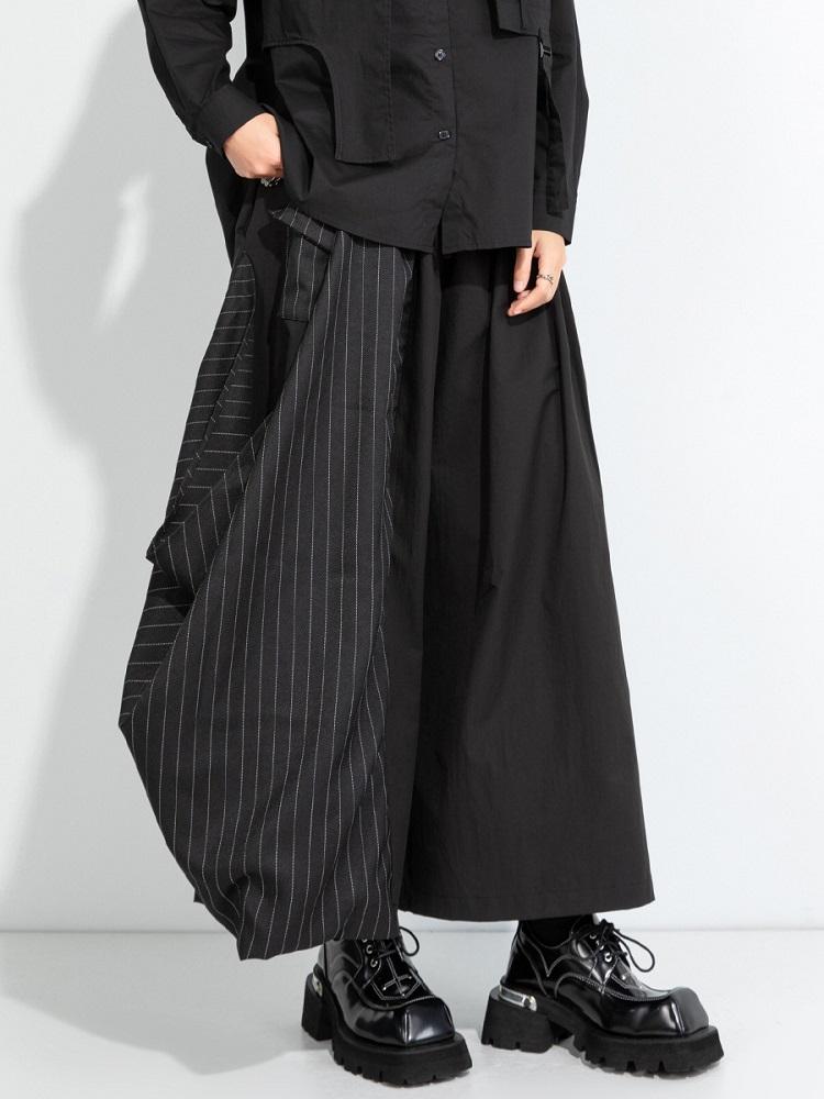 Black Stripe Plus Size Spring Autumn High Waist Wide Leg Pants Women Loose Casual Trousers