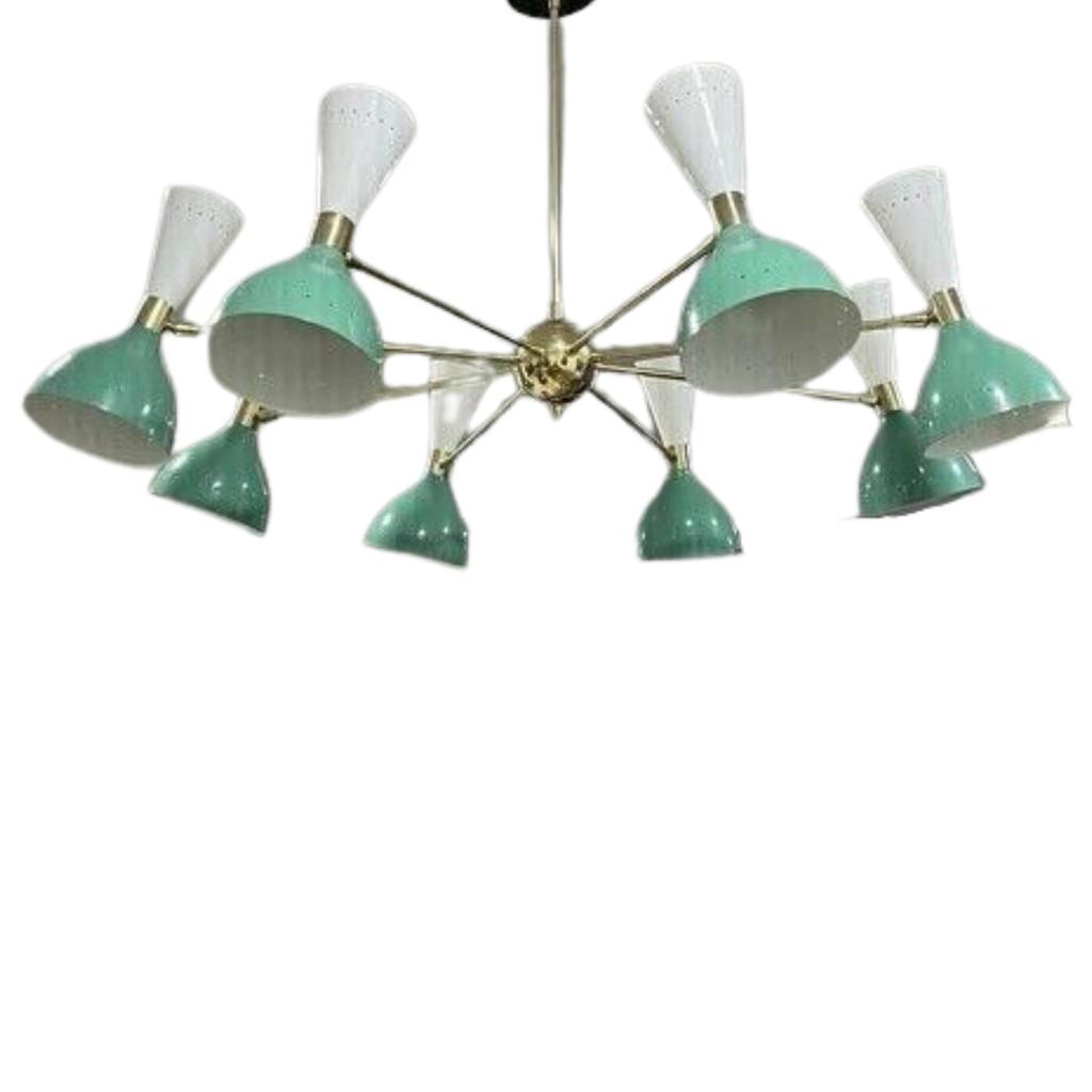 8 Arms 16 Lights Stilnovo Style Brass Sputnik Chandelier - Italian Light - Moder