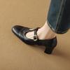 Fashion 2024 Spring Mary Janes Genuine Leather Women Shoes Square Toe Thick Heel Women Buckle Strap Commute Pumps Retro High Heels