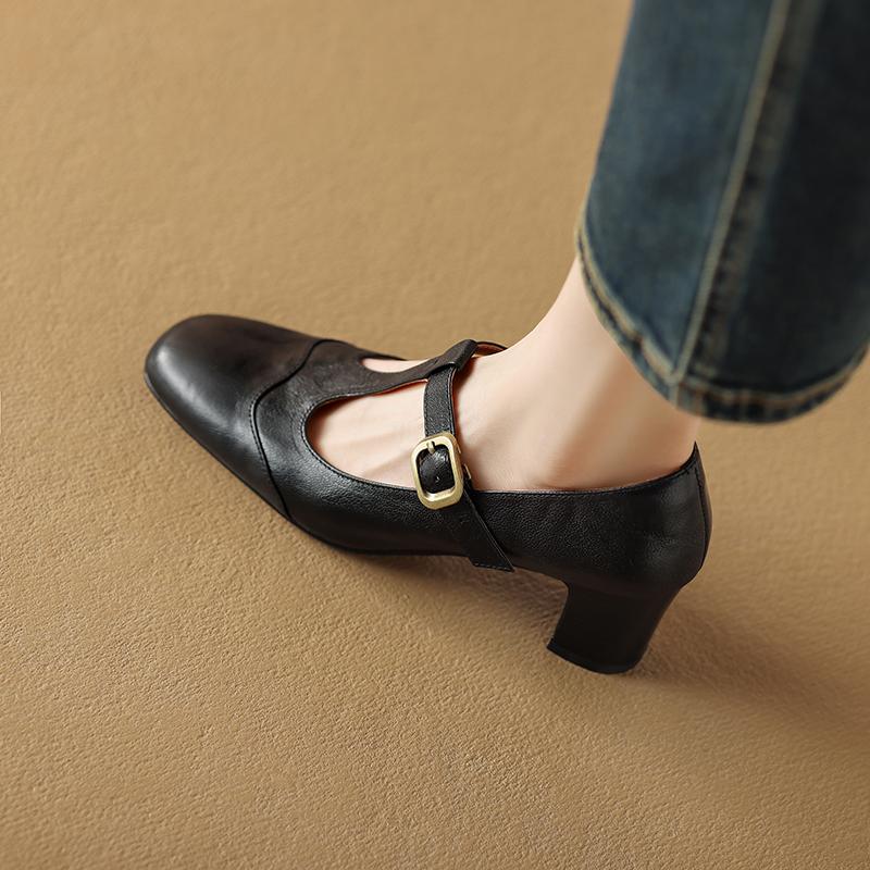 

Модные весенние туфли Мэри Джейн 2024 года из натуральной кожи для женщин с квадратным носком и толстым каблуком, женские туфли-лодочки с пряжкой и ремешком для поездок на работу, туфли на высоком каблуке в стиле ретро 39 чёрный