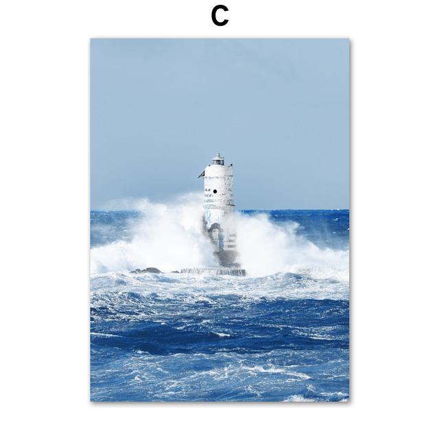 Blue Sea Whale Coral Lighthouse Marble Wall Art Canvas Painting Nordic Posters And Prints Wall Pictures For Living Room Decor