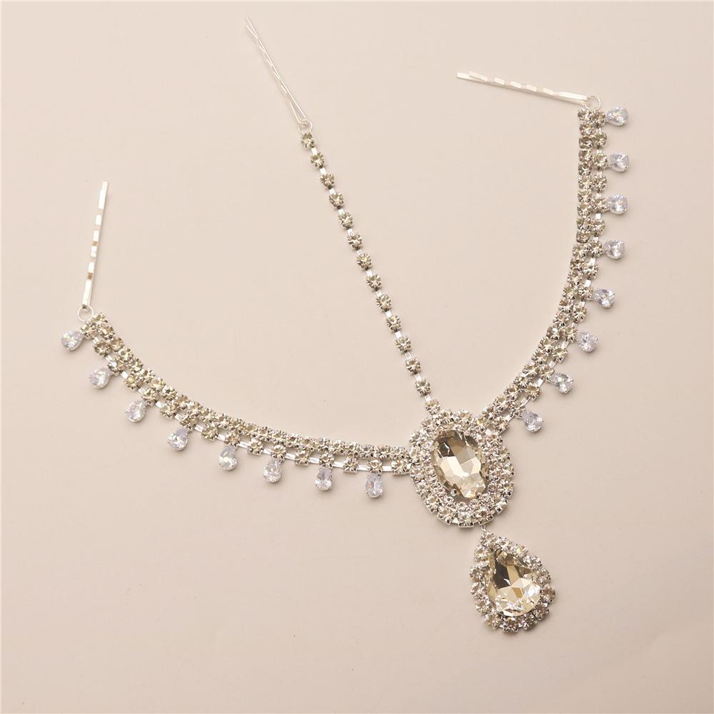 New Stylish Water Drop Pendant Head Chain Bridal Wedding Super Flash Rhinestone Big Gem Forehead Lace