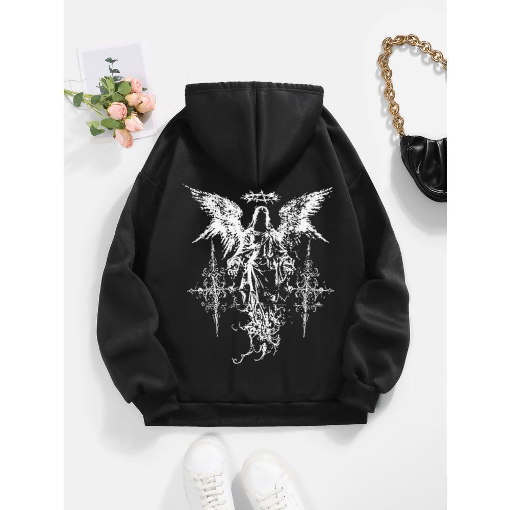 Angel Pattern Printed Men's Hooded Sweatshirt, Casual Polyester Hooded Sweatshirt, Regular Length, Comfortable All Year Round