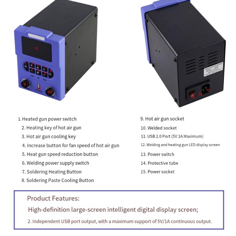 Digital Display USB Port Soldering Station Electric Soldering Iron And Hot Air Welding Equipment Repair Electric Tool