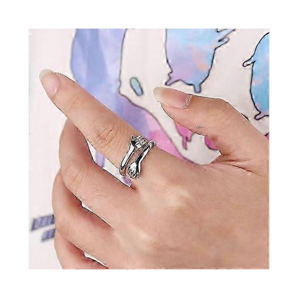 925 Sterling Silver Hug Ring for Women Adjustable Hugging Hands Open Love Promise Friendship Ring