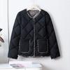 Women's Coat Winter Loose Solid Coewlor Short Warm Cotton-Padded Jacket Simple Fashion Cotton-Padded Jacket Diamond Lattice Coat