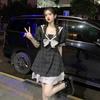 Plus Size Plaid Bow Patchwork A-Line Dress – Slimming, Waist-Cinching, College Style Mini Skirt for Women