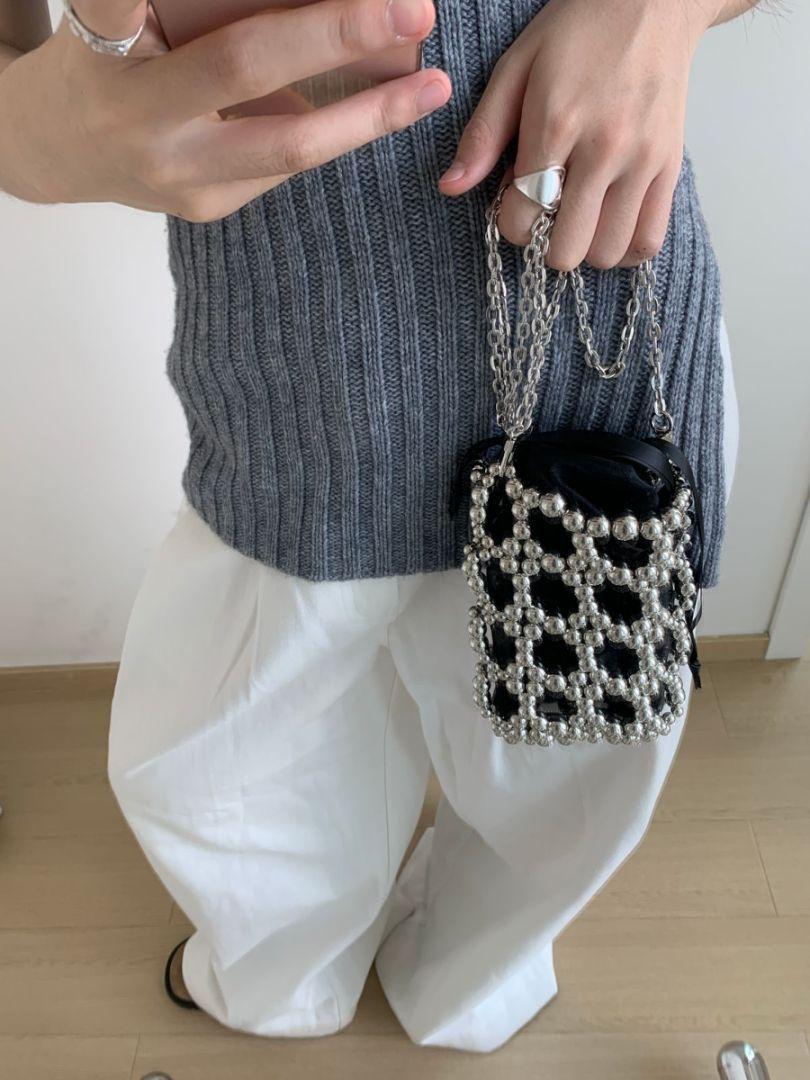 

Нишевый дизайн изысканная полая металлическая жемчужная плетеная сумка бисерная сумка-мессенджер серебряный