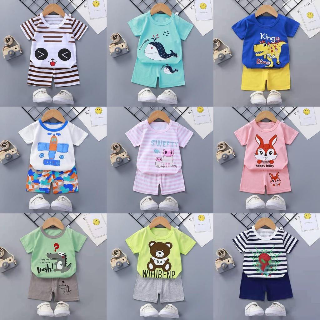 Baby Cartoon T Shirt Shorts Set With Cotton Fabric For Kids Ages 3 To 8