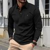 Autumn New Arrival Solid Colour Collared Pocket Button-Front Casual Long-Sleeved Polo Shirt for Men